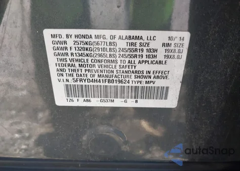 2015 Acura Mdx Technology Package from USA, damaged, VIN 5FRYD4H41FB019624